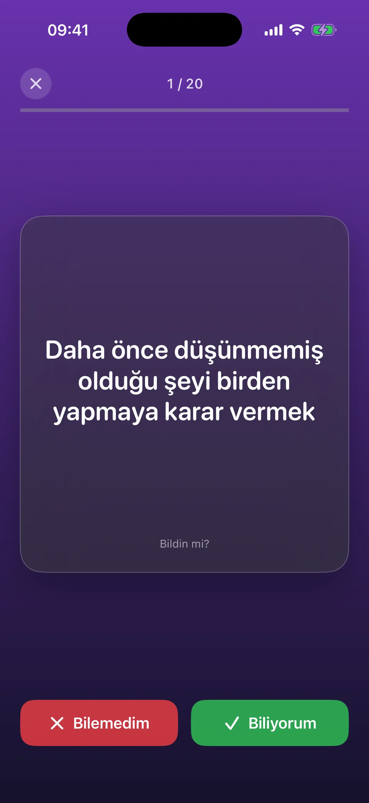 Ezber ekranı: aralıklı tekrar kartı